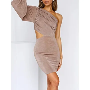 Glamaker One Shoulder Velvet Bodycon Dress for Women