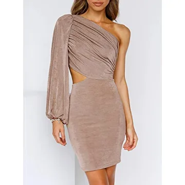 Glamaker One Shoulder Velvet Bodycon Dress for Women