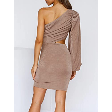 Glamaker One Shoulder Velvet Bodycon Dress for Women