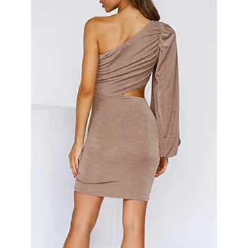 Glamaker One Shoulder Velvet Bodycon Dress for Women