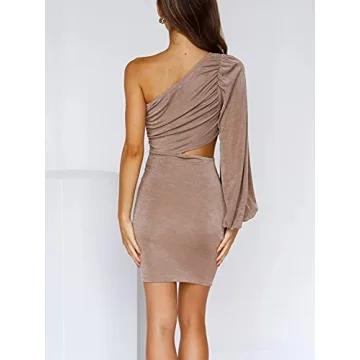 Glamaker One Shoulder Velvet Bodycon Dress for Women