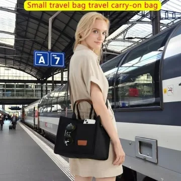 ZHMO Large Canvas Tote Bag for Women With Pockets,Black Womens Laptop Work Book Bags Crossbody Purse Handbags Shoulder Hobo Travel Satchel Messenger Totes Bag for Nurse Teacher College Church Office