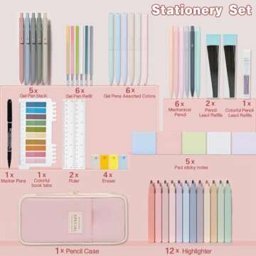 HRFGWDD 52 PCS Aesthetic School Supplies with Highlighters, Mechanical Pencils, Color Ink Gel pens, ...