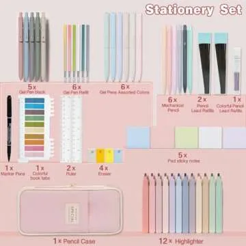 HRFGWDD 52 PCS Aesthetic School Supplies with Highlighters, Mechanical Pencils, Color Ink Gel pens, ...