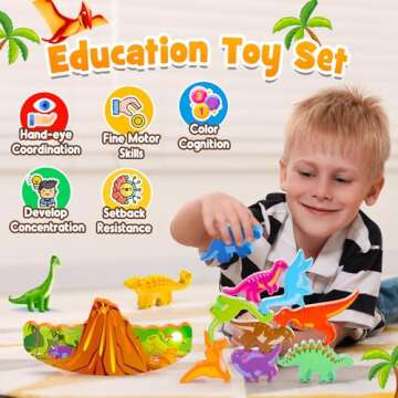 IPOURUP Dinosaur Toys for Kids 2-7 Kid Wooden Stacking Blocks Montessori Toy for 3 4 5 6 7 8 Year Ol...