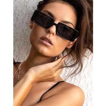SORVINO Trendy Rectangle Sunglasses for Women Vintage 90s Retro Fashion Narrow Cool Square Sunglasse...