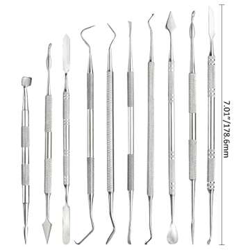 TOVOT 10PCS Stainless Steel Double-Sided Wax Carving Tools Metal Sculpting Tools Clay Modeling Tools...