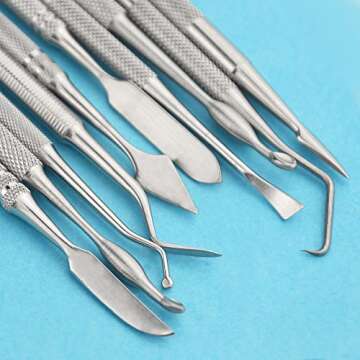 TOVOT 10PCS Stainless Steel Double-Sided Wax Carving Tools Metal Sculpting Tools Clay Modeling Tools (Silver-2)