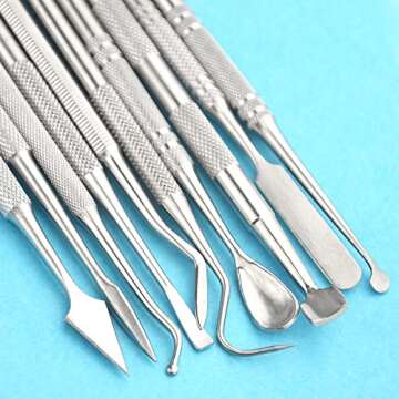 TOVOT 10PCS Stainless Steel Double-Sided Wax Carving Tools Metal Sculpting Tools Clay Modeling Tools (Silver-2)