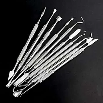 TOVOT 10PCS Stainless Steel Double-Sided Wax Carving Tools Metal Sculpting Tools Clay Modeling Tools (Silver-2)