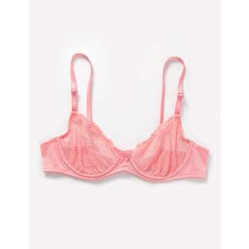 Wingslove Women's See Through 1/2 Cup Lace Bra Balconette Mesh Underwired Demi Shelf Bra Unlined Bralette (Pink, 32C)