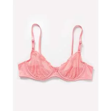 Wingslove Women's See Through 1/2 Cup Lace Bra Balconette Mesh Underwired Demi Shelf Bra Unlined Bralette (Pink, 32C)