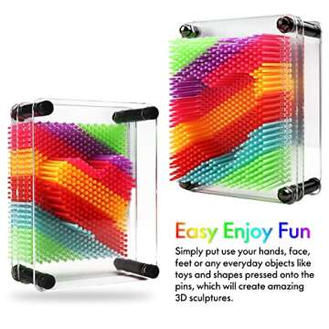 3D Pin Art Toy, Size 3.75” X 5” Unique Metal 3D Pin Art Board Impression Toy for Kids (Rainbow, Plastic)