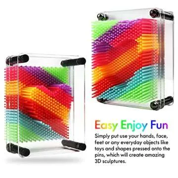 3D Pin Art Toy, Size 3.75” X 5” Unique Metal 3D Pin Art Board Impression Toy for Kids (Rainbow, Plastic)