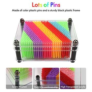 3D Pin Art Toy, Size 3.75” X 5” Unique Metal 3D Pin Art Board Impression Toy for Kids (Rainbow, Plastic)