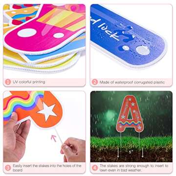 HOMENOTE 18Pcs Happy Birthday Yard Signs with Stakes, 2 x 5m LED Lights and Personalized Signs, 16”Large Size - Birthday Letters for Yard Lawn Outdoor Decoration Party Supplies