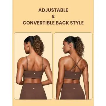 CRZ YOGA Butterluxe Womens Adjustable Spaghetti Thin Strap Sports Bra - Padded Wireless Square Neck Workout Yoga Clothes Coffee Brown Medium