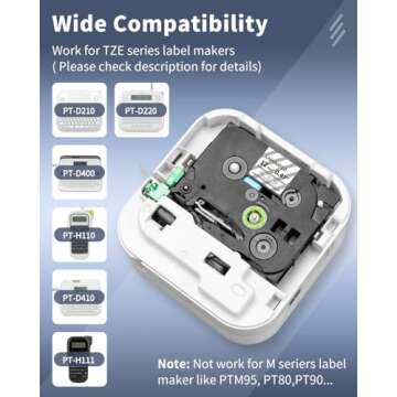 Oozmas Compatible Label Tape Replacement for TZe-135 TZ135 Compatible with Brother P-Touch White on ...
