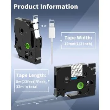 Oozmas Compatible Label Tape Replacement for TZe-135 TZ135 Compatible with Brother P-Touch White on Clear Tape 1/2 Inch 26.2 Feet for PT-D210 PT-D220 PT-H110 Label Maker Refills, 2 Pack