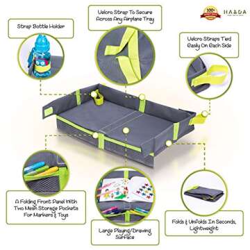 Ha&Da Foldable Kids and Adults Travel Tray Cover for Airplane Tray Table - Play Space and Snack Desk for Airplane Travel. Toddlers and Children, Unisex - Compact Light Portable