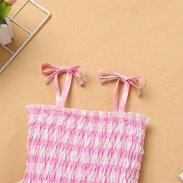 IDOPIP Pink Plaid Dress for Baby Girls Gingham Print Romper Tutu Dress Summer Sleeveless Smocked Princess Birthday Party Dresses Little Sister Family Matching Dress Clothes Pink Romper 6-9 Months