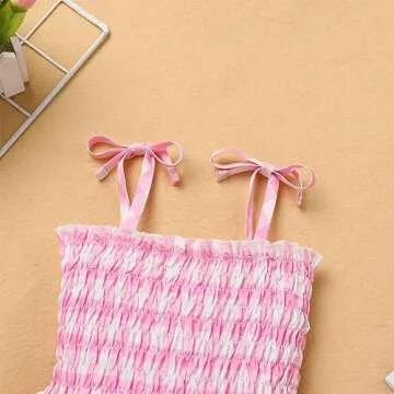 IDOPIP Pink Plaid Dress for Baby Girls Gingham Print Romper Tutu Dress Summer Sleeveless Smocked Princess Birthday Party Dresses Little Sister Family Matching Dress Clothes Pink Romper 6-9 Months