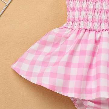 IDOPIP Pink Plaid Dress for Baby Girls Gingham Print Romper Tutu Dress Summer Sleeveless Smocked Princess Birthday Party Dresses Little Sister Family Matching Dress Clothes Pink Romper 6-9 Months