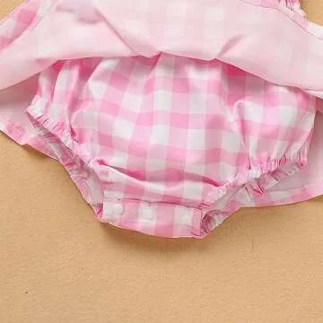 IDOPIP Pink Plaid Dress for Baby Girls Gingham Print Romper Tutu Dress Summer Sleeveless Smocked Princess Birthday Party Dresses Little Sister Family Matching Dress Clothes Pink Romper 6-9 Months