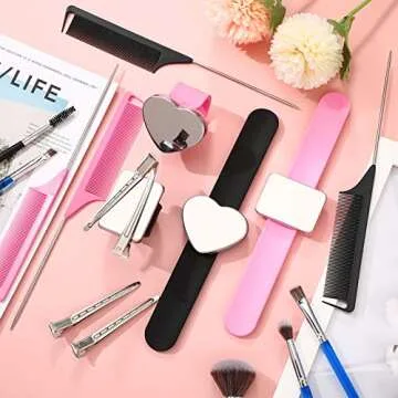 12 Pieces Magnetic Wristband Hairstylist Set, 4 Magnetic Wristband Sewing Pin Cushion Holder, 4 Pintail Rat Tail Comb, 4 Metal Sectioning Duck Bill Hair Clip for Sewing Supply