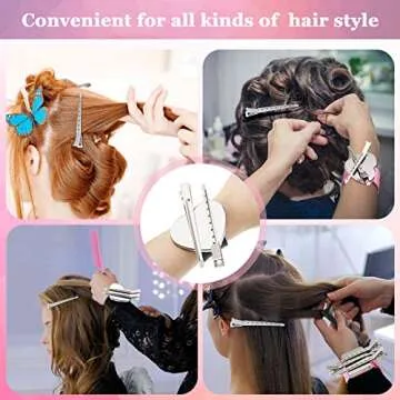 12 Pieces Magnetic Wristband Hairstylist Set, 4 Magnetic Wristband Sewing Pin Cushion Holder, 4 Pintail Rat Tail Comb, 4 Metal Sectioning Duck Bill Hair Clip for Sewing Supply