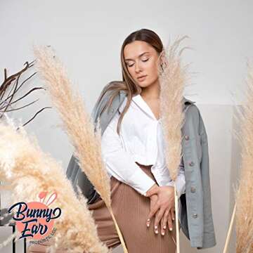 BunnyEar Pampas Grass - 5 pcs Large Stems, 48-inch Tall - Fluffy Plumes Floral Boho Home Décor – Natural Dried Flower Arrangements - Phragmites Communis Plant Decoration for Floor Vase Kitchen Wedding