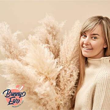 BunnyEar Pampas Grass - 5 pcs Large Stems, 48-inch Tall - Fluffy Plumes Floral Boho Home Décor – Natural Dried Flower Arrangements - Phragmites Communis Plant Decoration for Floor Vase Kitchen Wedding