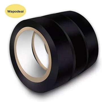 Wapodeai 3PCS Electrical Tape, Flame Retardant Indoor Outdoor High Temperature Resistance Electric Tape, Premium Black Waterproof Tape, 0.62 in X 49 ft