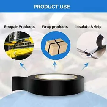 Wapodeai 3PCS Electrical Tape, Flame Retardant Indoor Outdoor High Temperature Resistance Electric Tape, Premium Black Waterproof Tape, 0.62 in X 49 ft