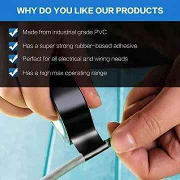Wapodeai 3PCS Electrical Tape, Flame Retardant Indoor Outdoor High Temperature Resistance Electric Tape, Premium Black Waterproof Tape, 0.62 in X 49 ft