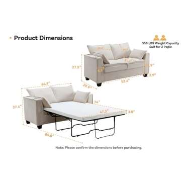 Brelice Pull Out Sofa Bed, Sleeper Sofa Couch, 2-in-1 Convertible Chenille Loveseat with USB Chargin...