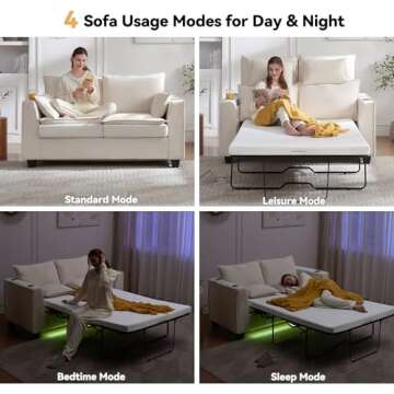 Brelice Pull Out Sofa Bed, Sleeper Sofa Couch, 2-in-1 Convertible Chenille Loveseat with USB Charging Ports and Memory Foam Mattress, Full Size Pullout Bed for Living Room, Apartment or Office, Beige