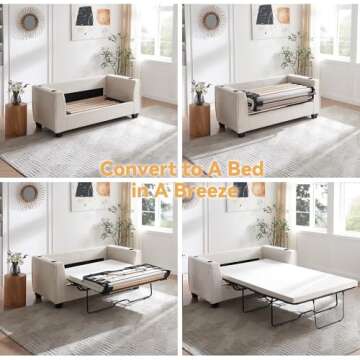 Brelice Pull Out Sofa Bed, Sleeper Sofa Couch, 2-in-1 Convertible Chenille Loveseat with USB Charging Ports and Memory Foam Mattress, Full Size Pullout Bed for Living Room, Apartment or Office, Beige