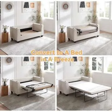 Brelice Pull Out Sofa Bed, Sleeper Sofa Couch, 2-in-1 Convertible Chenille Loveseat with USB Charging Ports and Memory Foam Mattress, Full Size Pullout Bed for Living Room, Apartment or Office, Beige