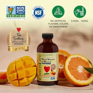 CHILDLIFE ESSENTIALS Kids Multivitamin & Mineral - Kids Vitamins, Liquid Multivitamin for Kids, Toddler Multivitamins, Liquid Vitamins, Baby Multivitamin - Natural Orange & Mango, 8 Fl Oz (Pack of 1)