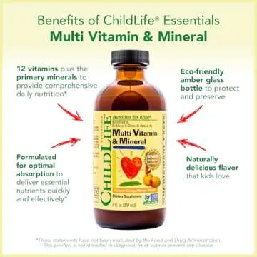 CHILDLIFE ESSENTIALS Kids Multivitamin & Mineral - Kids Vitamins, Liquid Multivitamin for Kids, Toddler Multivitamins, Liquid Vitamins, Baby Multivitamin - Natural Orange & Mango, 8 Fl Oz (Pack of 1)