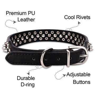 Dog Collars for Medium Dogs with Leash, Epesiri Spiked Dog Collar for Large Dogs, Dog Collar, Studded Rivet Pit Bull Leather Dog Collar Durable Cat Collar for Small Medium Large Pet Gift