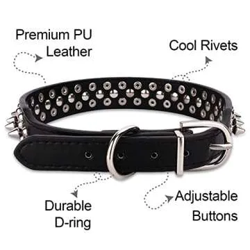 Dog Collars for Medium Dogs with Leash, Epesiri Spiked Dog Collar for Large Dogs, Dog Collar, Studded Rivet Pit Bull Leather Dog Collar Durable Cat Collar for Small Medium Large Pet Gift