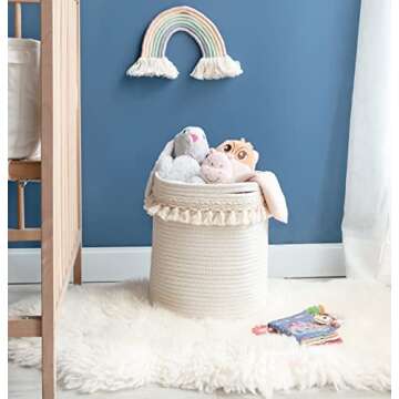 Stylish Mkono Macrame Cotton Basket for Home Decor