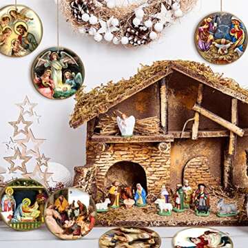 Karenhi 40 Pcs Christmas Nativity Scene Ornament Religious Christmas Wooden Hanging Ornament Retro Vintage Nativity Christian The Birth of Jesus Christmas Decorations for Xmas Tree Decorations Gifts