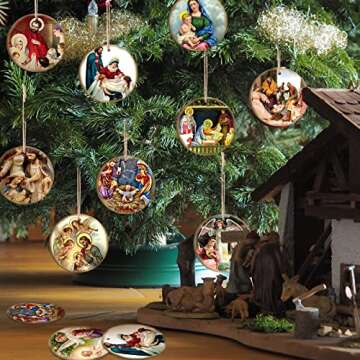 Karenhi 40 Pcs Christmas Nativity Scene Ornament Religious Christmas Wooden Hanging Ornament Retro Vintage Nativity Christian The Birth of Jesus Christmas Decorations for Xmas Tree Decorations Gifts