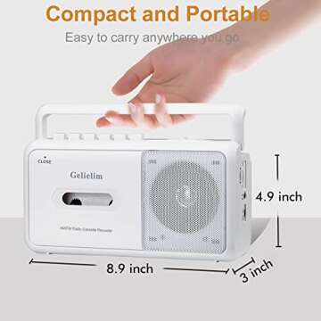 Gelielim Cassette Player Boombox, Portable AM/FM Radio Stereo, Cassette Tape Player Recorder with Big Speaker and Earphone Jack, Battery Operated or AC Powered Tape Recorder Cassette Player
