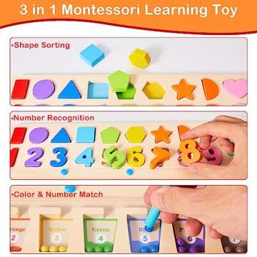 3 in 1 Montessori Toys for 3+ Year Old, Educational Magnetic Color and Number Maze, Shape & Number W...