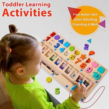 3 in 1 Montessori Toys for 3+ Year Old, Educational Magnetic Color and Number Maze, Shape & Number Wooden Puzzle Sorting Toys for Toddlers, Preschool Learning Activities Classroom Must Haves