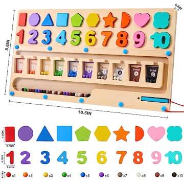 3 in 1 Montessori Toys for 3+ Year Old, Educational Magnetic Color and Number Maze, Shape & Number Wooden Puzzle Sorting Toys for Toddlers, Preschool Learning Activities Classroom Must Haves